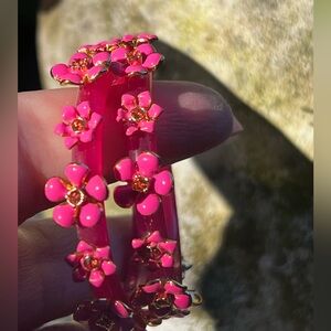 J. Crew Bright Pink Floral Hoop Earrings